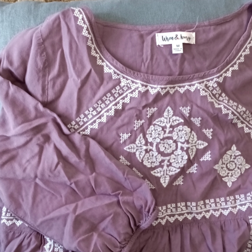 Wren and Ivory Dress, at or below knee, pockets, dusty rose-violet, M